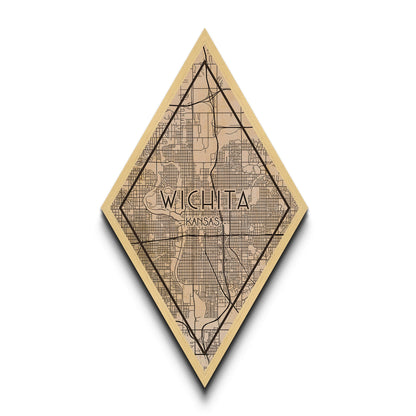 Wichita Diamond Shaped Travel Poster, Custom Diamond Shaped Wall Art, City Map Canvas