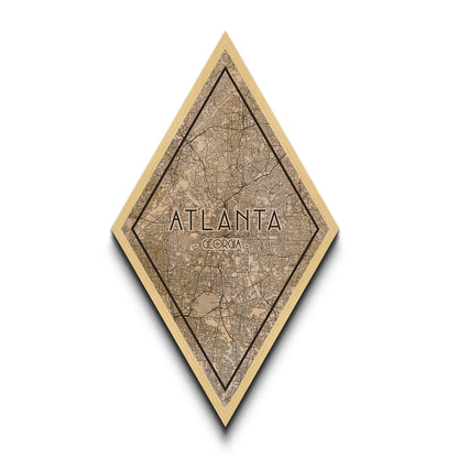 Atlanta Diamond Shaped Travel Poster, Custom Diamond Shaped Wall Art, City Map Canvas