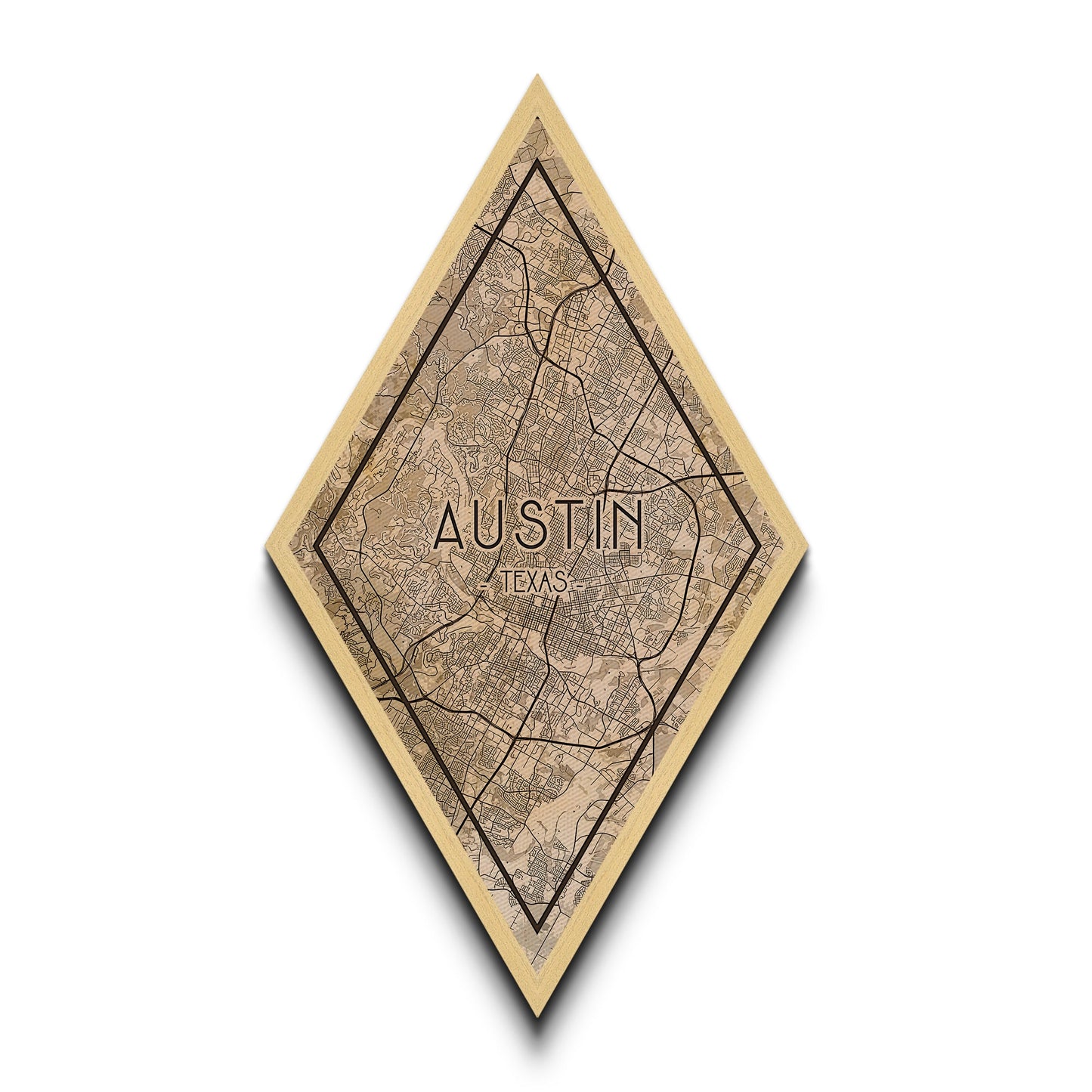 Austin Diamond Shaped Travel Poster, Custom Diamond Shaped Wall Art, City Map Canvas