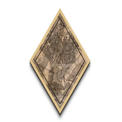 Bali - Indonesia Diamond Shaped Travel Poster, Custom Diamond Shaped Wall Art, City Map Canvas