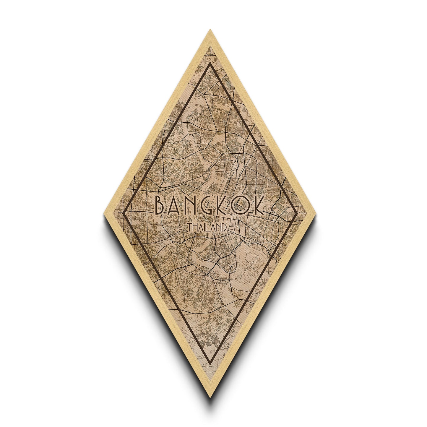 Bangkok - Thailand Diamond Shaped Travel Poster, Custom Diamond Shaped Wall Art, City Map Canvas