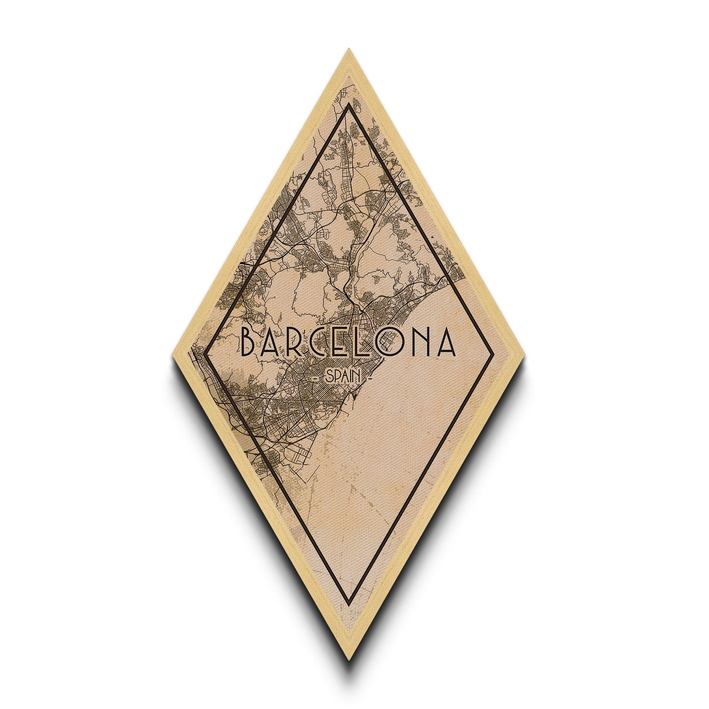 Barcelona - Spain Diamond Shaped Travel Poster, Custom Diamond Shaped Wall Art, City Map Canvas