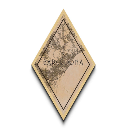 Barcelona - Spain Diamond Shaped Travel Poster, Custom Diamond Shaped Wall Art, City Map Canvas