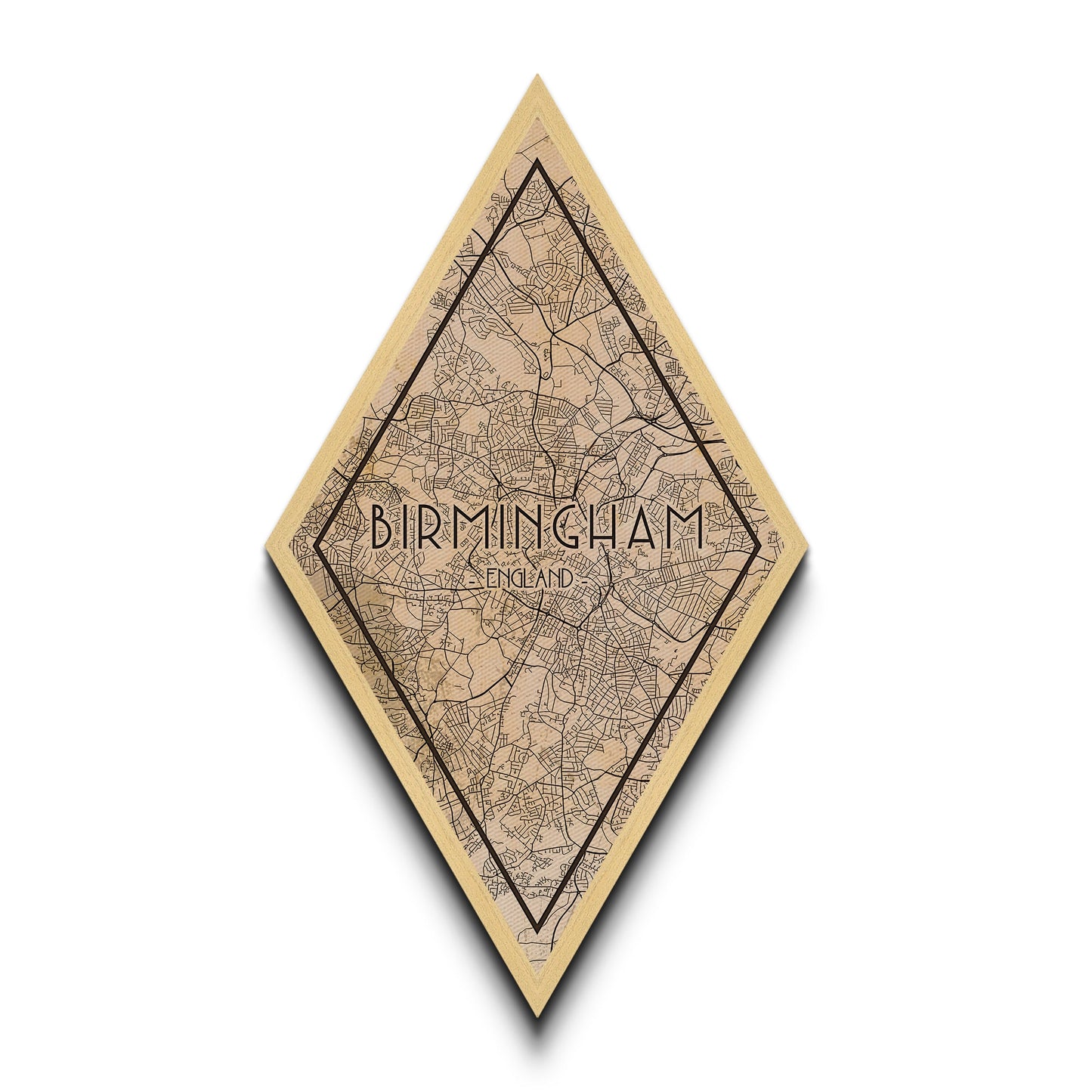 Birmingham - UK Diamond Shaped Travel Poster, Custom Diamond Shaped Wall Art, City Map Canvas