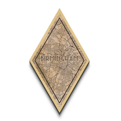 Birmingham - UK Diamond Shaped Travel Poster, Custom Diamond Shaped Wall Art, City Map Canvas