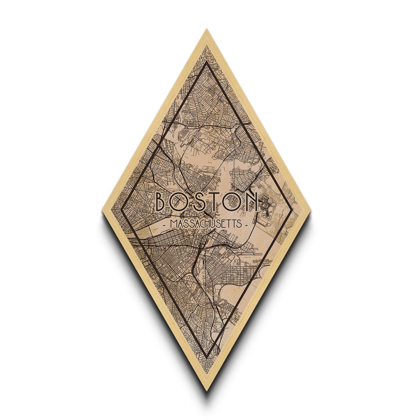 Boston Diamond Shaped Travel Poster, Custom Diamond Shaped Wall Art, City Map Canvas