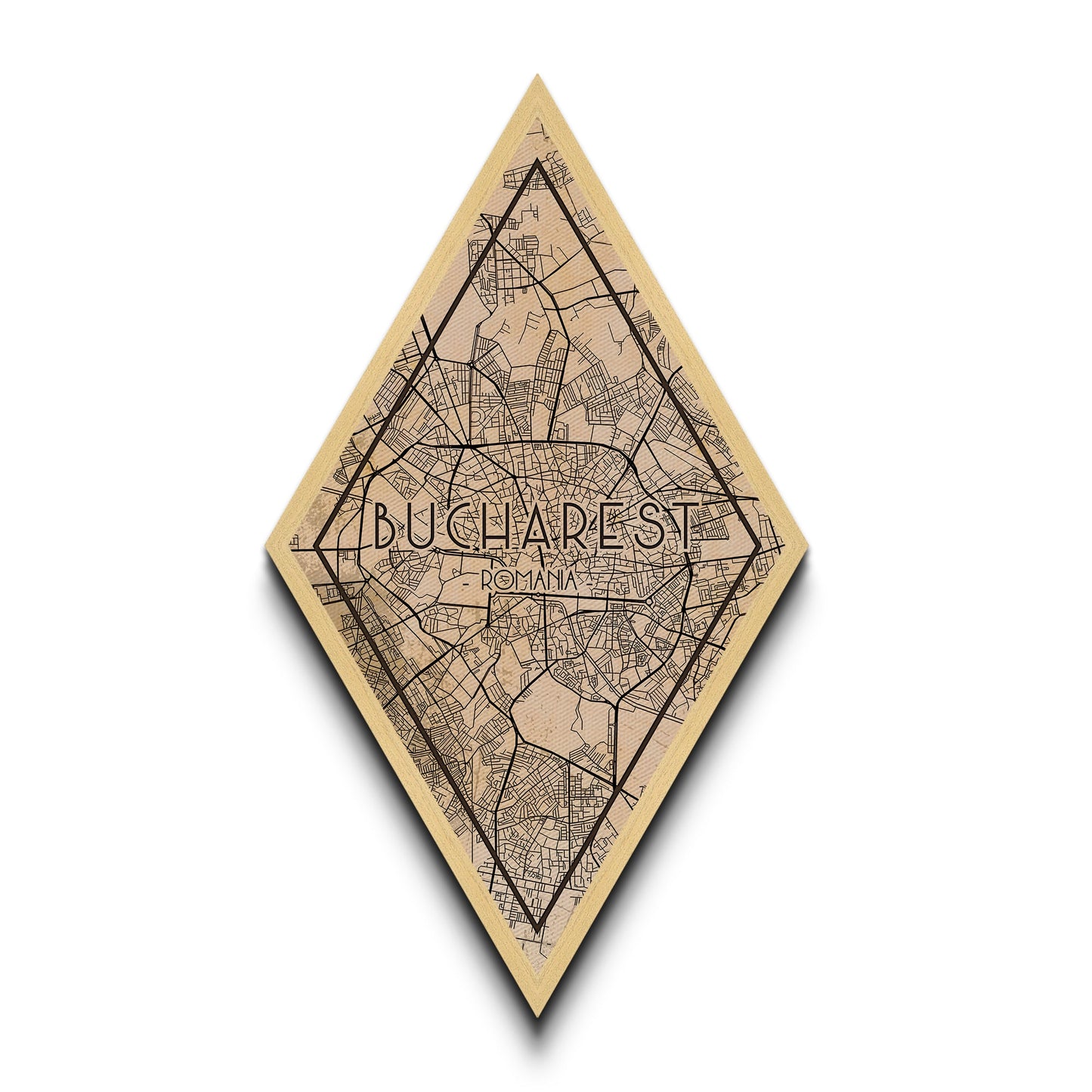 Bucharest - Romania Diamond Shaped Travel Poster, Custom Diamond Shaped Wall Art, City Map Canvas