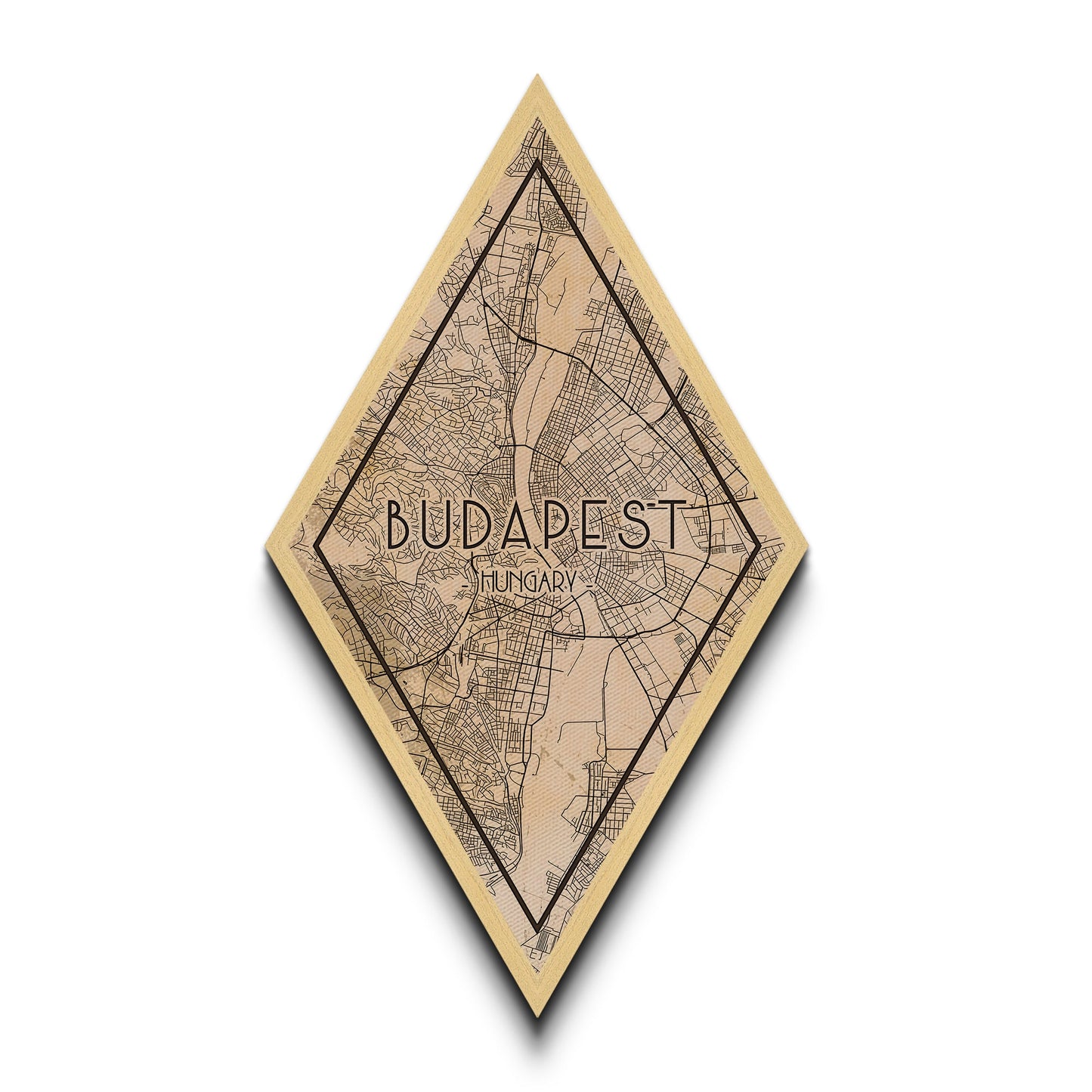 Budapest - Hungary Diamond Shaped Travel Poster, Custom Diamond Shaped Wall Art, City Map Canvas