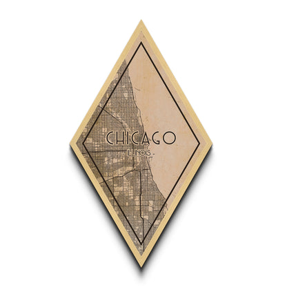 Chicago Diamond Shaped Travel Poster, Custom Diamond Shaped Wall Art, City Map Canvas