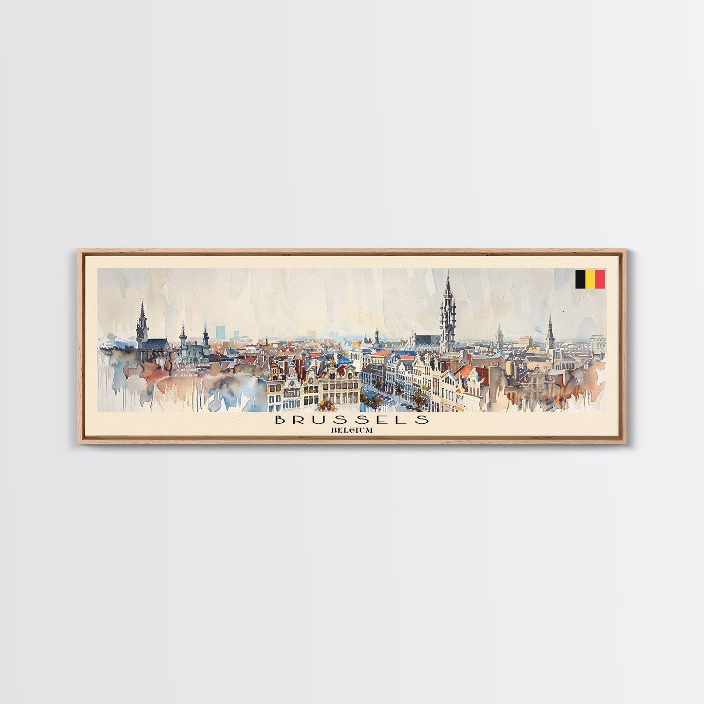 Bruges Belgium Panoramic Travel Poster, Framed Canvas Print or Metal Wall Art, Travel Art, Home Decor, Panoramic Painting, Midcentury Art