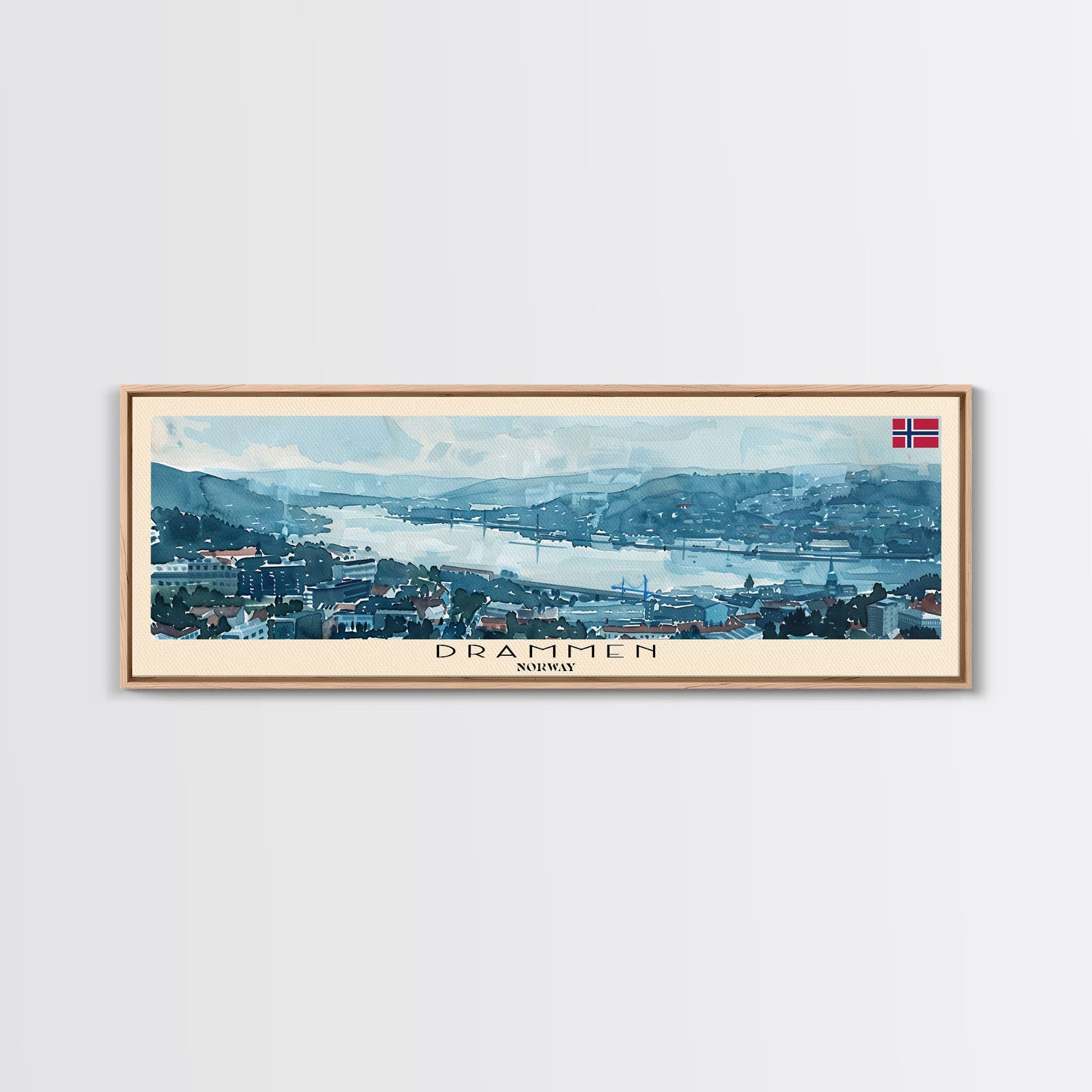 Drammen Norway Travel Print Wall Art, Panoramic City Art, Travel Art, Wall Decor, Vacation Gift, Framed Canvas Print Or Metal Art
