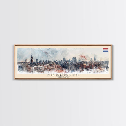 Eindhoven Netherlands Panoramic Travel Poster, Framed Canvas Print or Metal Wall Art, Travel Art, Home Decor, Panoramic Painting, Midcentury Art