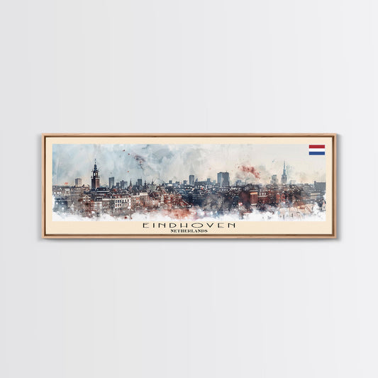 Eindhoven Netherlands Panoramic Travel Poster, Framed Canvas Print or Metal Wall Art, Travel Art, Home Decor, Panoramic Painting, Midcentury Art