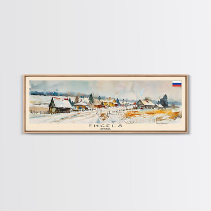 Engels Russia Panoramic Travel Poster, Framed Canvas Print or Metal Wall Art, Travel Art, Home Decor, Panoramic Painting, Midcentury Art