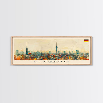 Gelsenkirchen Germany Panoramic Travel Poster, Framed Canvas Print or Metal Wall Art, Travel Art, Home Decor, Panoramic Painting, Midcentury Art