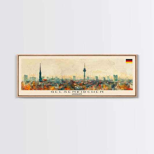 Gelsenkirchen Germany Panoramic Travel Poster, Framed Canvas Print or Metal Wall Art, Travel Art, Home Decor, Panoramic Painting, Midcentury Art