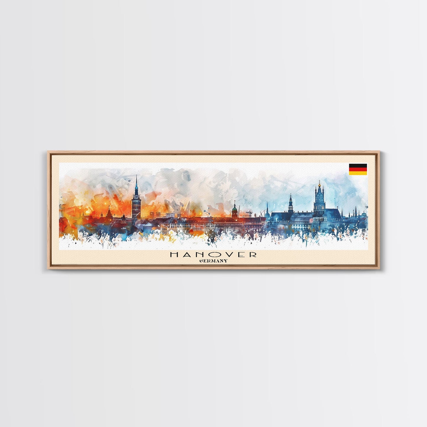 Hanover Germany Panoramic Travel Poster, Framed Canvas Print or Metal Wall Art, Travel Art, Home Decor, Panoramic Painting, Midcentury Art