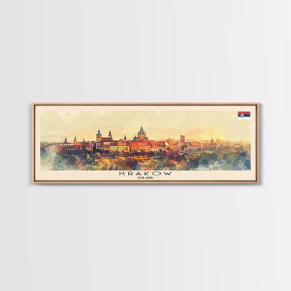 Krakow Poland Travel Art, City Art, Framed Canvas Print or Metal Wall Art, Europe Travel Poster, Panoramic Wall Art, Extra Wide Wall Art