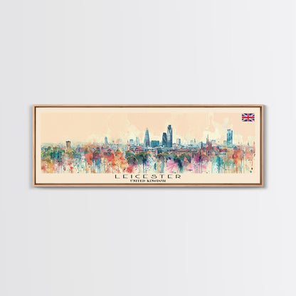 Leicester United Kingdom Travel Print Wall Art, Panoramic City Art, Travel Art, Wall Decor, Vacation Gift, Framed Canvas Print Or Metal Art