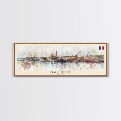 Nantes France Travel Print Wall Art, Panoramic City Art, Travel Art, Wall Decor, Vacation Gift, Framed Canvas Print Or Metal Art