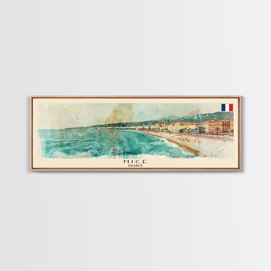 Nice France Travel Art, City Art, Framed Canvas Print or Metal Wall Art, Europe Travel Poster, Panoramic Wall Art, Extra Wide Wall Art