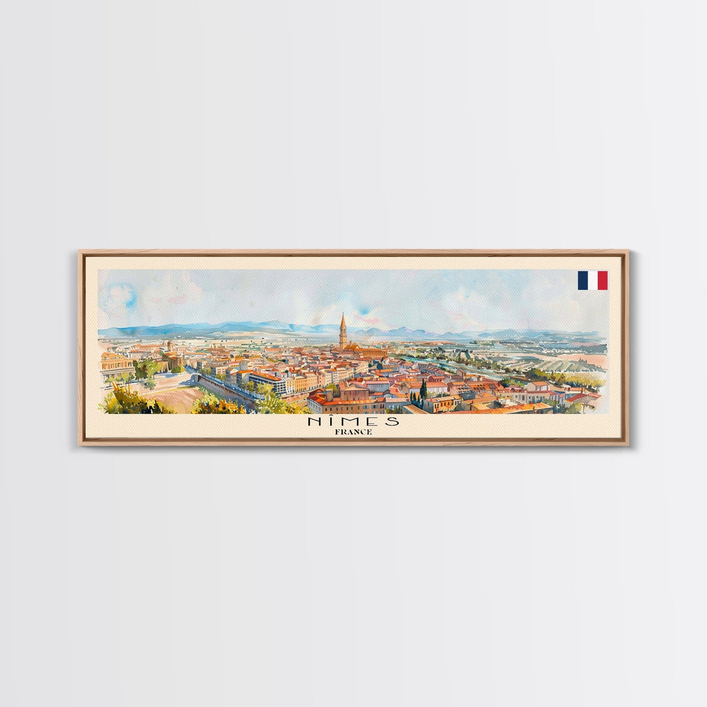 Nimes France Travel Art, City Art, Framed Canvas Print or Metal Wall Art, Europe Travel Poster, Panoramic Wall Art, Extra Wide Wall Art