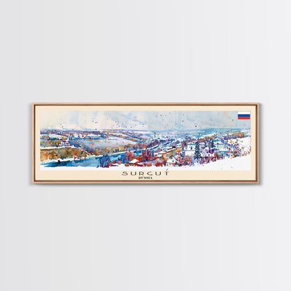 Surgut Russia Panoramic Travel Poster, Framed Canvas Print or Metal Wall Art, Travel Art, Home Decor, Panoramic Painting, Midcentury Art