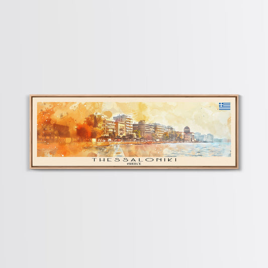 Thessaloniki Greece Travel Art, City Art, Framed Canvas Print or Metal Wall Art, Europe Travel Poster, Panoramic Wall Art, Extra Wide Wall Art