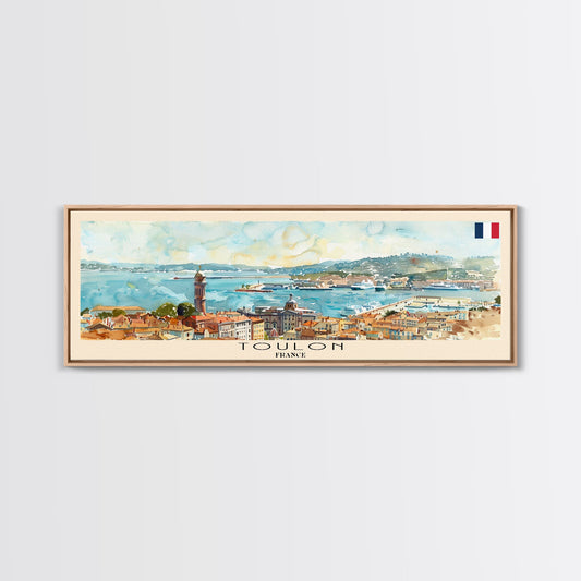 Toulon France Panoramic Travel Poster, Framed Canvas Print or Metal Wall Art, Travel Art, Home Decor, Panoramic Painting, Midcentury Art