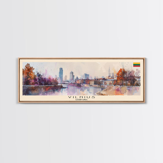 Vilnius Lithuania Wall Art, Panoramic Travel Poster, Panoramic Framed Canvas Print, City Wall Art, Wall Hanging Home Decor, Travel Art
