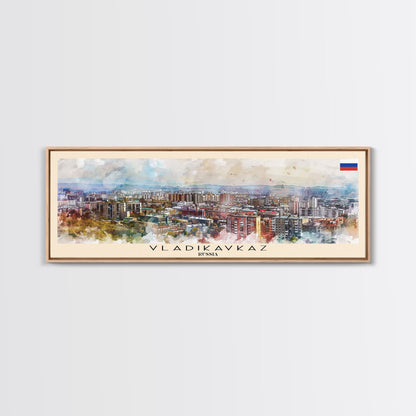 Vladikavkaz Russia Panoramic Travel Poster, Framed Canvas Print or Metal Wall Art, Travel Art, Home Decor, Panoramic Painting, Midcentury Art