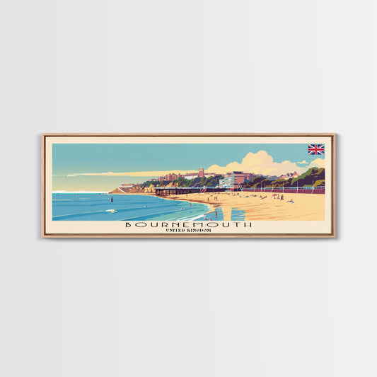 Bournemouth United Kingdom Wall Art, Panoramic Travel Poster, Panoramic Framed Canvas Print, City Wall Art, Wall Hanging Home Decor, Travel Art