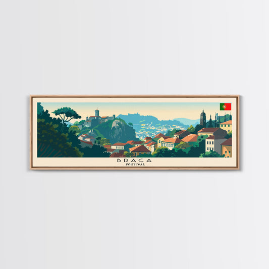 Braga Portugal Travel Art, City Art, Framed Canvas Print or Metal Wall Art, Europe Travel Poster, Panoramic Wall Art, Extra Wide Wall Art