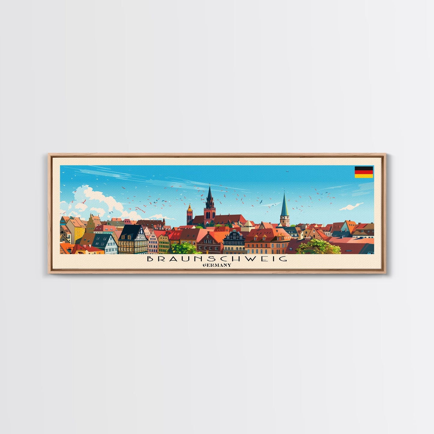 Braunschweig Germany Travel Art, City Art, Framed Canvas Print or Metal Wall Art, Europe Travel Poster, Panoramic Wall Art, Extra Wide Wall Art