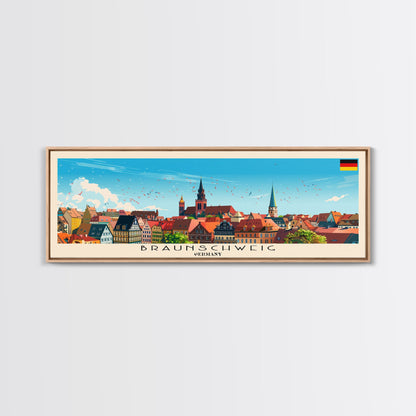 Braunschweig Germany Travel Art, City Art, Framed Canvas Print or Metal Wall Art, Europe Travel Poster, Panoramic Wall Art, Extra Wide Wall Art