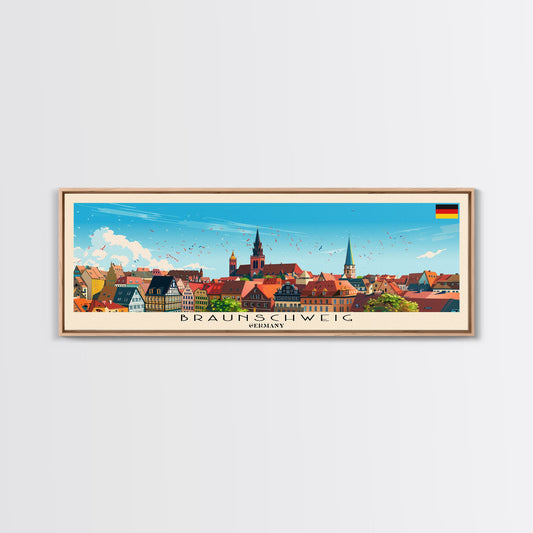 Braunschweig Germany Travel Art, City Art, Framed Canvas Print or Metal Wall Art, Europe Travel Poster, Panoramic Wall Art, Extra Wide Wall Art