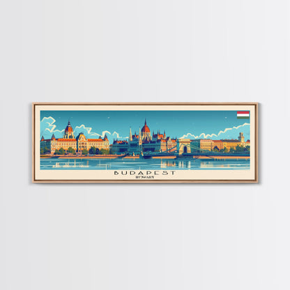 Budapest Hungary Travel Art, City Art, Framed Canvas Print or Metal Wall Art, Europe Travel Poster, Panoramic Wall Art, Extra Wide Wall Art