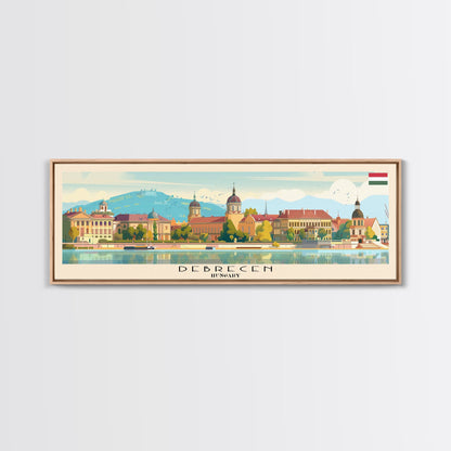 Debrecen Hungary Panoramic Travel Poster, Framed Canvas Print or Metal Wall Art, Travel Art, Home Decor, Panoramic Painting, Midcentury Art