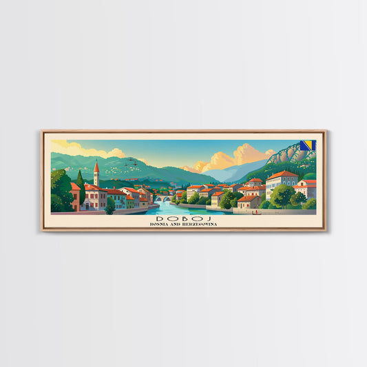 Doboj Bosnia Travel Print Wall Art, Panoramic City Art, Travel Art, Wall Decor, Vacation Gift, Framed Canvas Print Or Metal Art