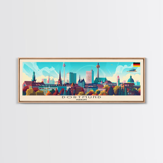 Dortmund Germany Wall Art, Panoramic Travel Poster, Panoramic Framed Canvas Print, City Wall Art, Wall Hanging Home Decor, Travel Art