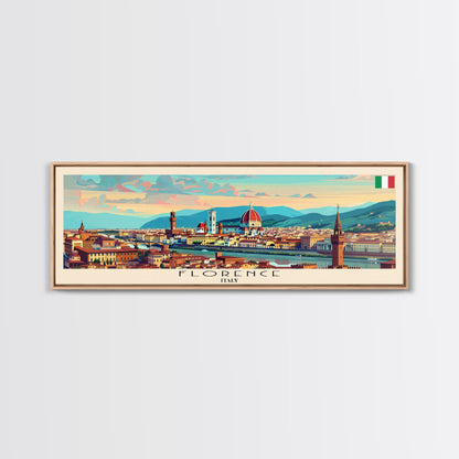 Florence Italy Panoramic Travel Poster, Framed Canvas Print or Metal Wall Art, Travel Art, Home Decor, Panoramic Painting, Midcentury Art
