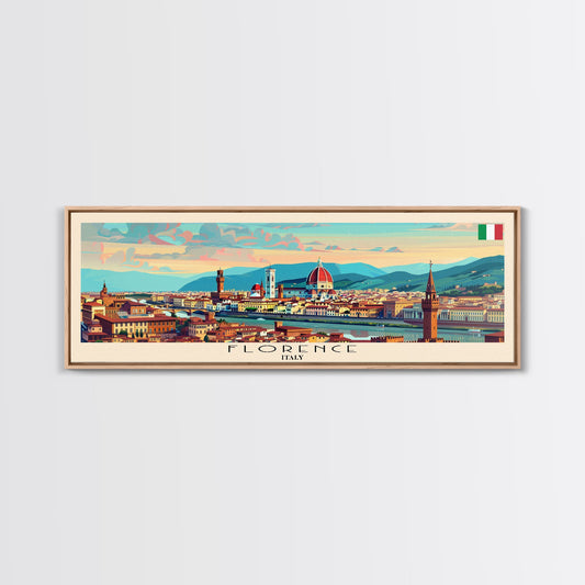 Florence Italy Panoramic Travel Poster, Framed Canvas Print or Metal Wall Art, Travel Art, Home Decor, Panoramic Painting, Midcentury Art
