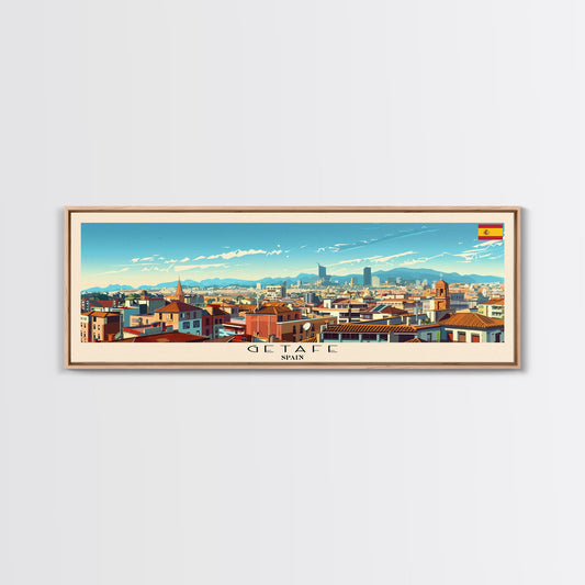 Getafe Spain Panoramic Travel Poster, Framed Canvas Print or Metal Wall Art, Travel Art, Home Decor, Panoramic Painting, Midcentury Art
