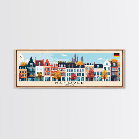 Hanover Germany Panoramic Travel Poster, Framed Canvas Print or Metal Wall Art, Travel Art, Home Decor, Panoramic Painting, Midcentury Art