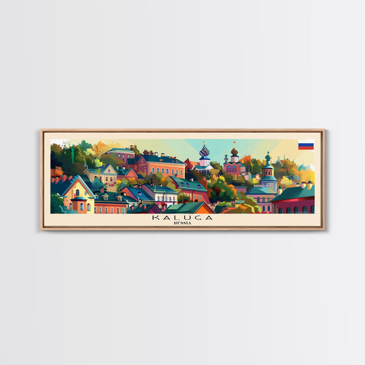 Kaluga Russia Panoramic Travel Poster, Framed Canvas Print or Metal Wall Art, Travel Art, Home Decor, Panoramic Painting, Midcentury Art