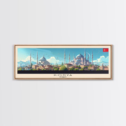 Konya Turkey Panoramic Travel Poster, Framed Canvas Print or Metal Wall Art, Travel Art, Home Decor, Panoramic Painting, Midcentury Art