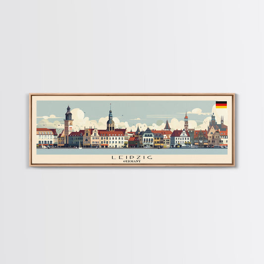Leipzig Germany Panoramic Travel Poster, Framed Canvas Print or Metal Wall Art, Travel Art, Home Decor, Panoramic Painting, Midcentury Art