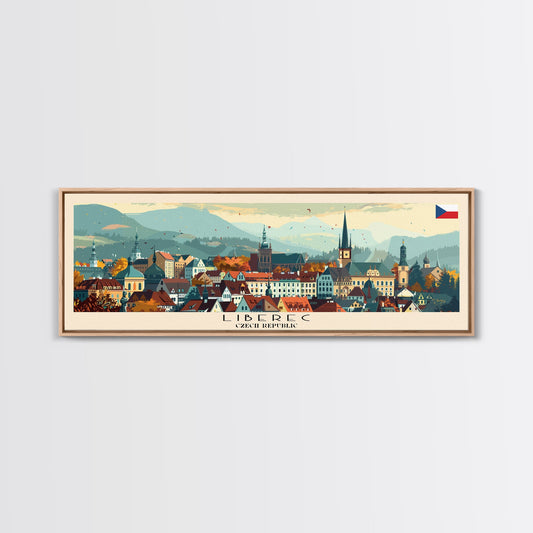 Liberec Czech Republic Travel Art, City Art, Framed Canvas Print or Metal Wall Art, Europe Travel Poster, Panoramic Wall Art, Extra Wide Wall Art