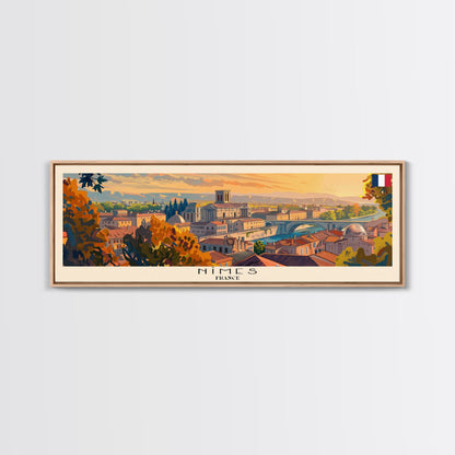 Nimes France Travel Art, City Art, Framed Canvas Print or Metal Wall Art, Europe Travel Poster, Panoramic Wall Art, Extra Wide Wall Art