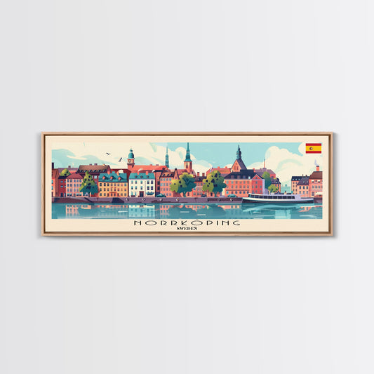 Norrkoping Sweden Travel Print Wall Art, Panoramic City Art, Travel Art, Wall Decor, Vacation Gift, Framed Canvas Print Or Metal Art